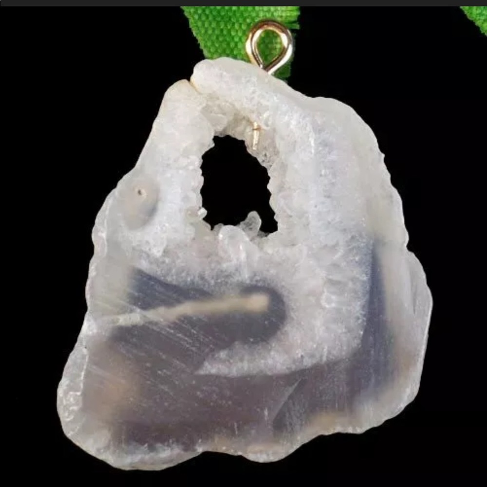 White Gray agate Geode Slice Freeform Pendant